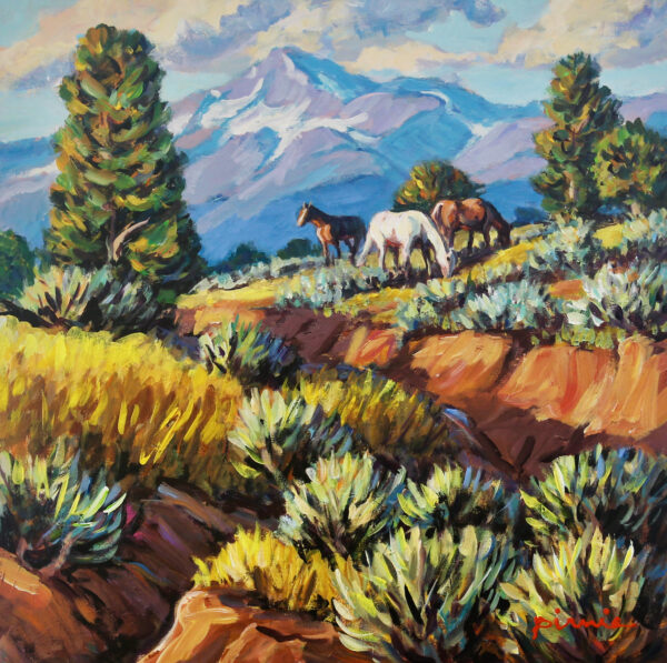 Painting of horses grazing by Larry Pirnie